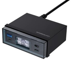 Powerology Power Hub Adapter PD/65W 1 USB-A port and 3 TYPE-C ports - Black