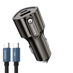 Master 51W Car Charger USB-C PD30W PPS33W + USB-A QC18W with Cable C to C 60W – Black